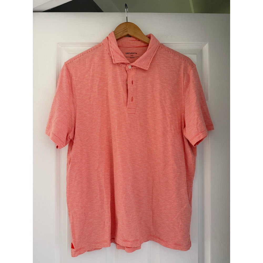 UNTUCKit Mens Orange Striped Performance Polo‎ Shirt Preppy